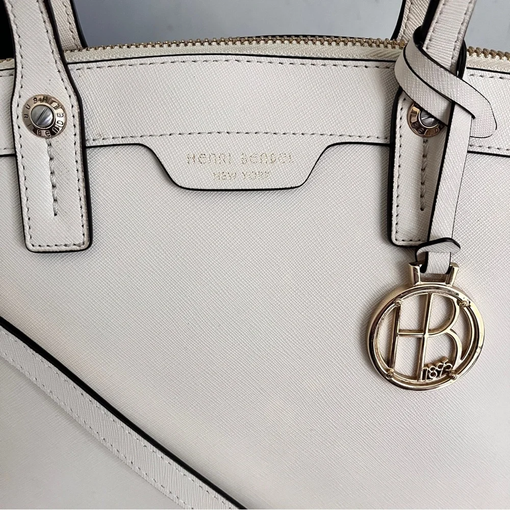 Henri Bendel Ivory Saffiano Leather Convertible Crossbody Satchel